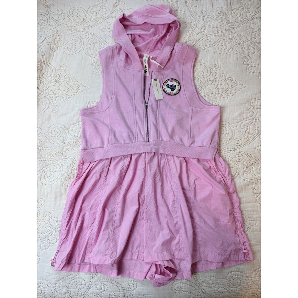 Gola for Anthropologie Pink Hooded Zip Romper NWT Women’s Size L